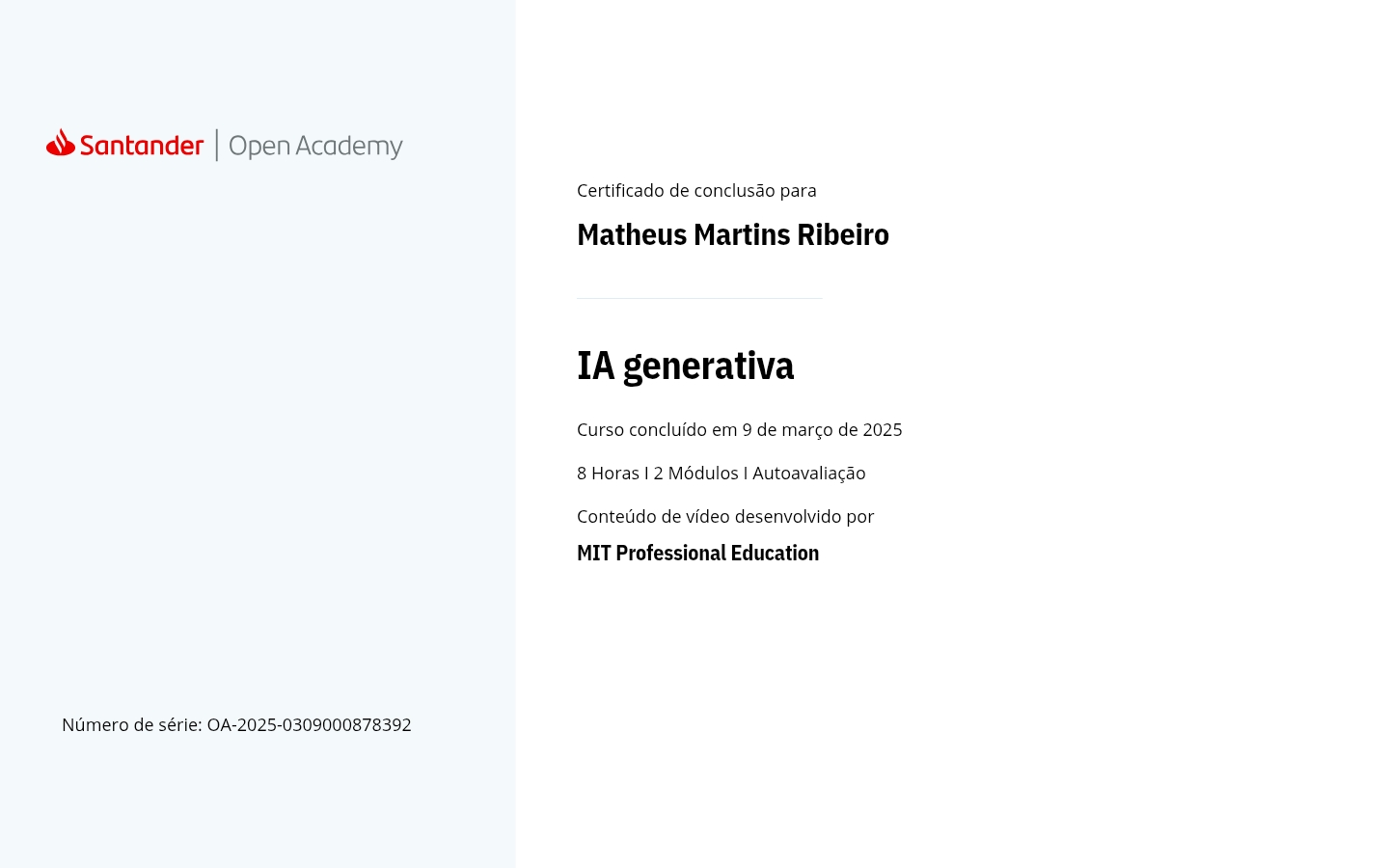 Certificado Inteligência Artificial